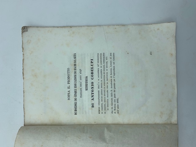 Sopra il prodotto di bozzoli di cinque educazioni di bachi da seta praticate nell'anno 1843